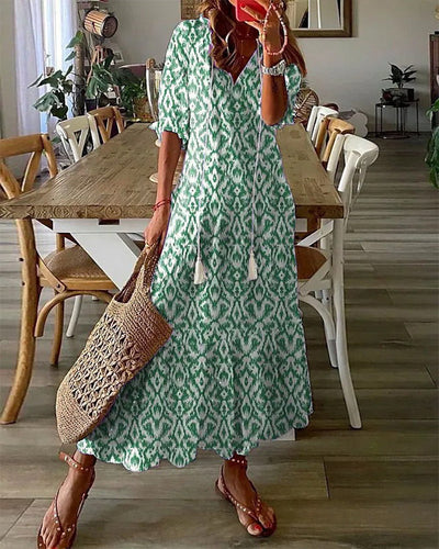 Nora™ | Boho Vintage V-Neck Summer Dress