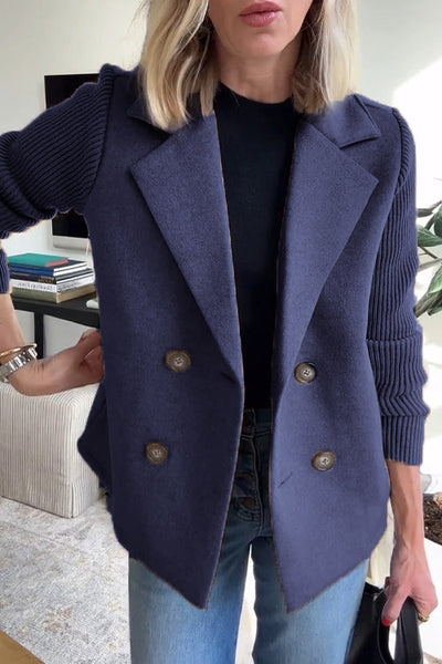 Élodie™ | Knit-Sleeve Double-Breasted Blazer