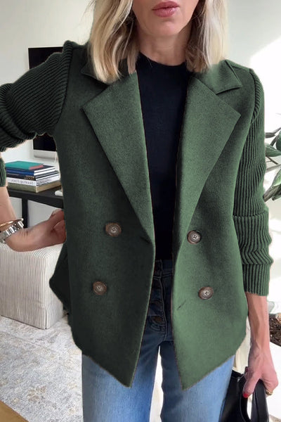 Élodie™ | Knit-Sleeve Double-Breasted Blazer