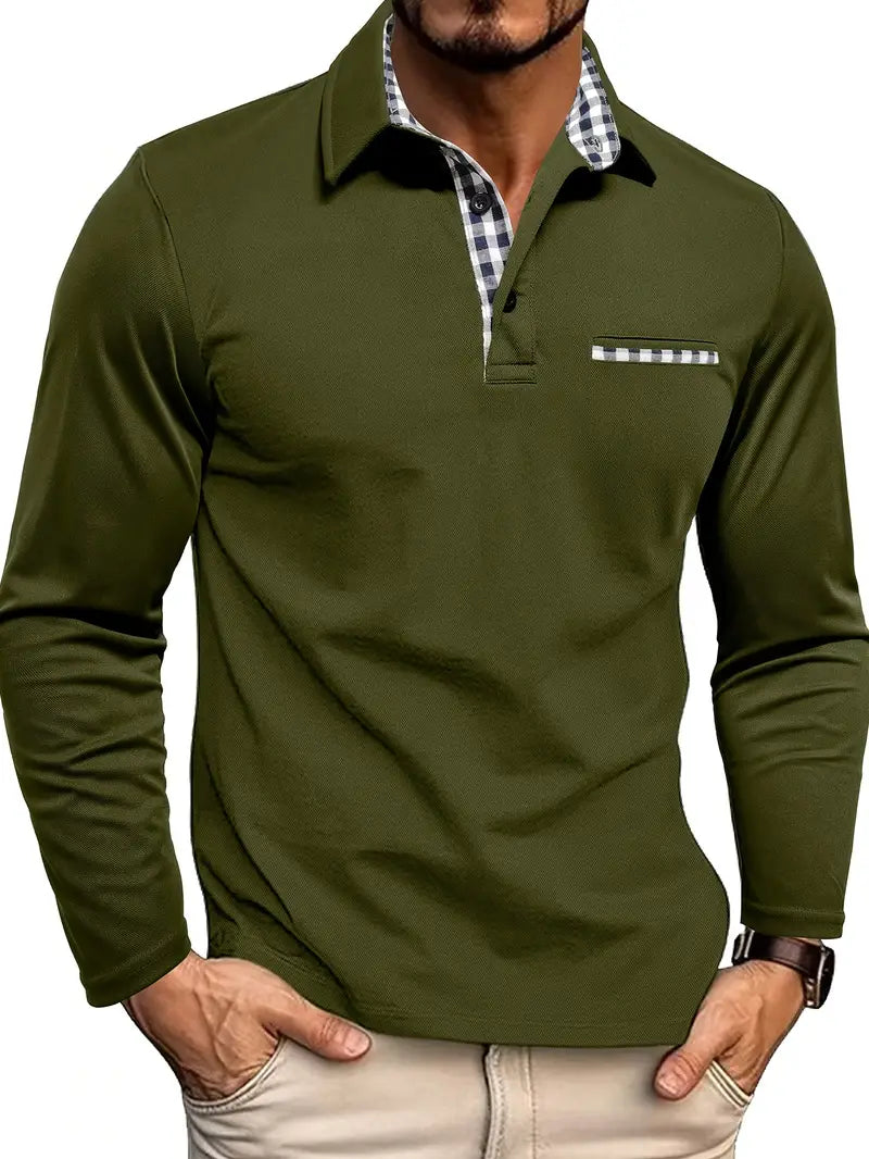 Célian™ | Check-Collar Casual Polo Long Sleeve