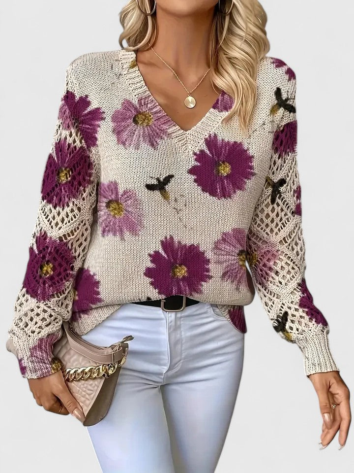 Joviane™ | Vintage Floral Knit Sweater