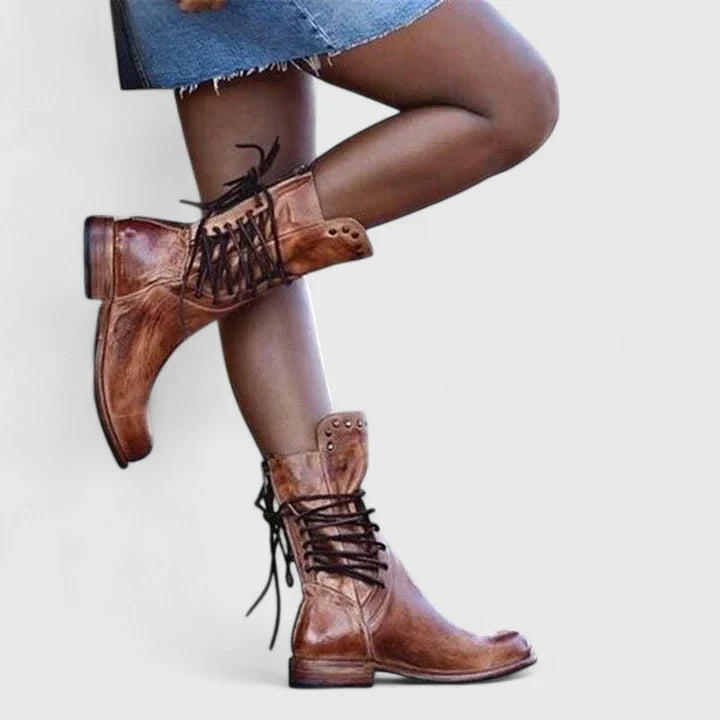 Kynlee™ | Vintage Leather Lace-Up Boots