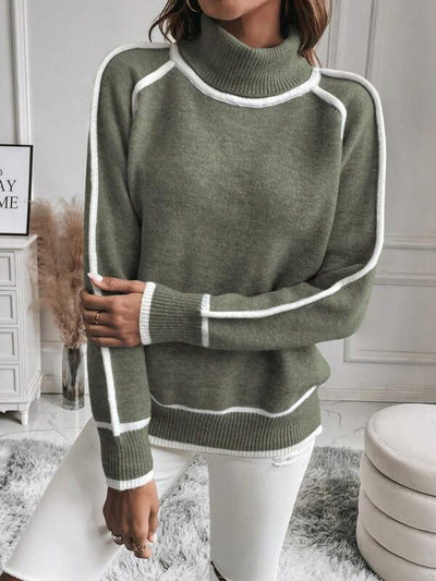Sophie™ | Chic Contrast Trim Turtleneck Sweater