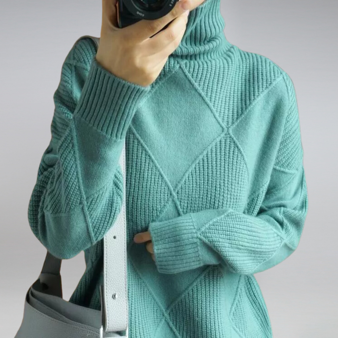 Héléza™ | Women’s Geometric Knit Turtleneck Sweater