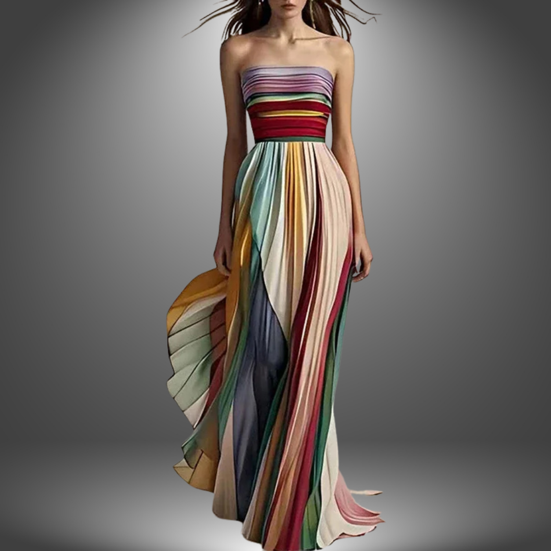 Abigail™ | Strapless Colorful Pleated Maxi Dress
