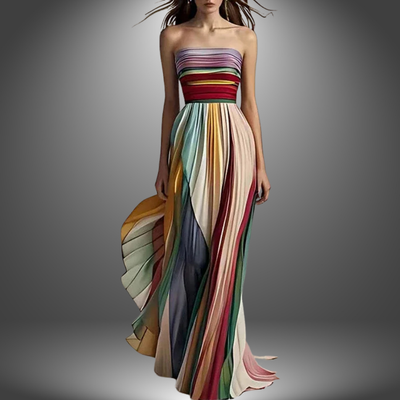 Abigail™ | Strapless Colorful Pleated Maxi Dress