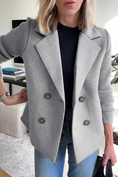 Élodie™ | Knit-Sleeve Double-Breasted Blazer