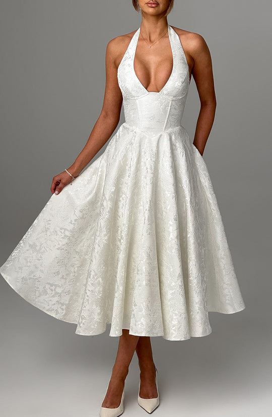 Sélina™ | Elegant Halter Midi Dress