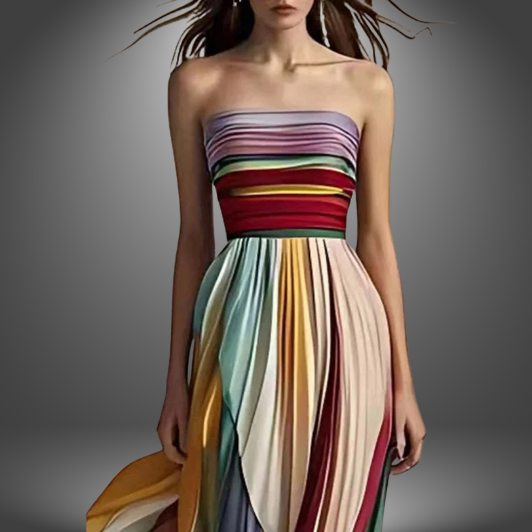 Abigail™ | Strapless Colorful Pleated Maxi Dress