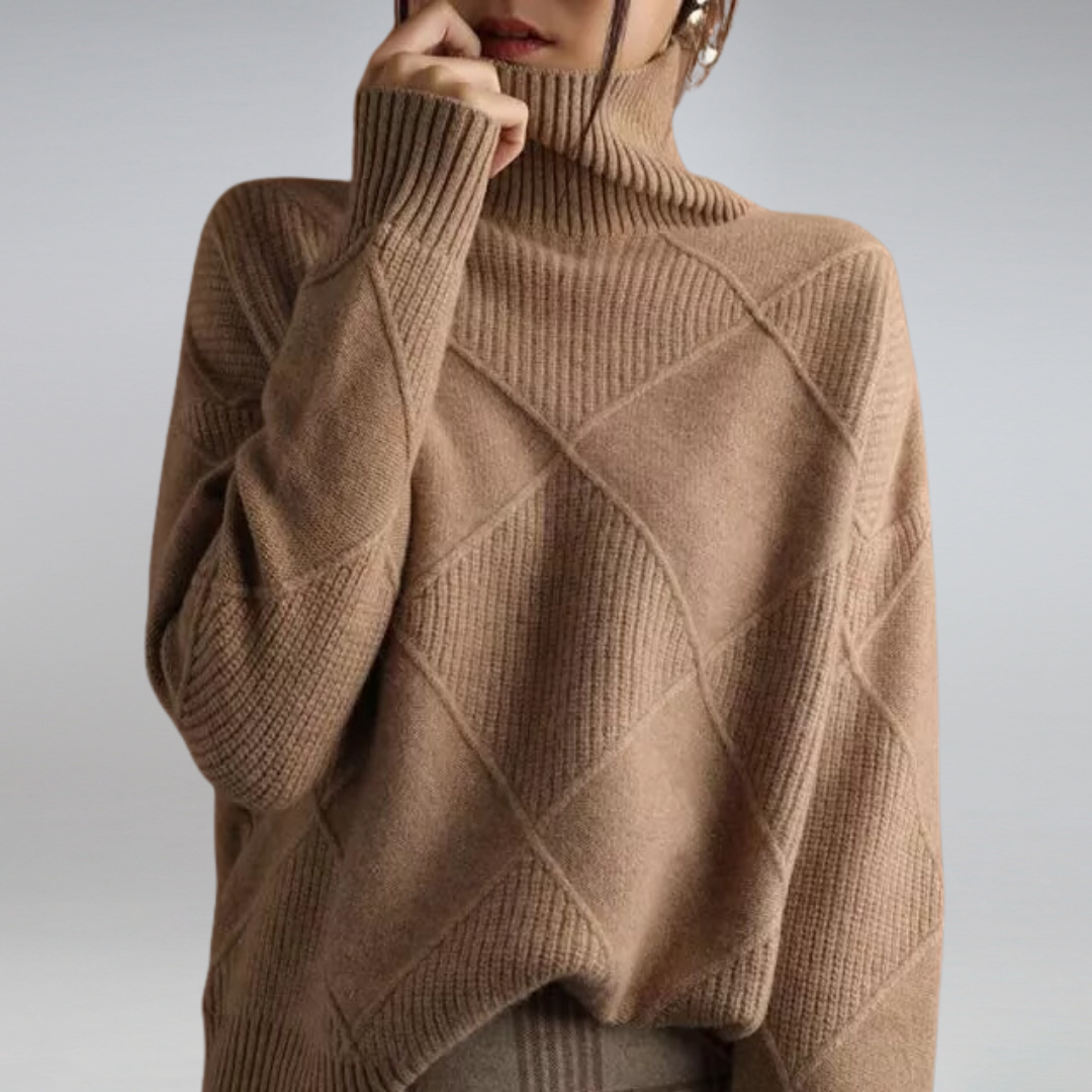 Héléza™ | Women’s Geometric Knit Turtleneck Sweater