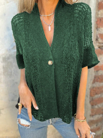 Auralina™ | Lightweight Open-Knit Button Top