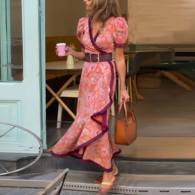 Priella™ | Vintage Puff-Sleeve Wrap Dress