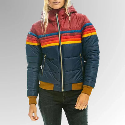 Delphina™ | Retro Colorblock Puffer – Bold Stripes