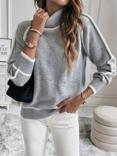 Sophie™ | Chic Contrast Trim Turtleneck Sweater