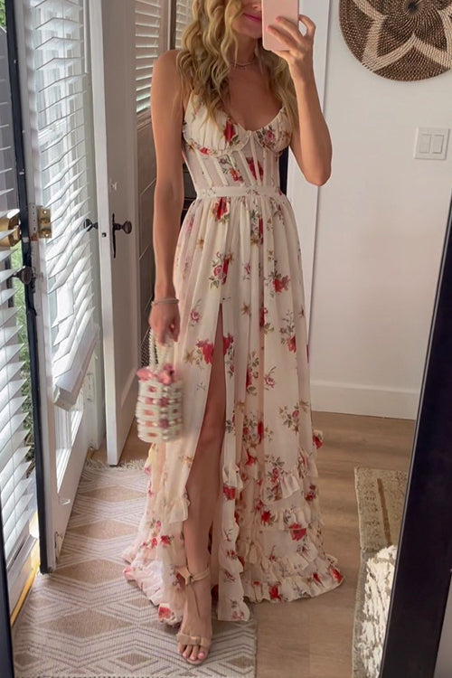 Harlène™ | Romantic Ruffle-Front Maxi Dress