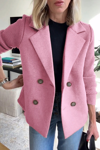 Élodie™ | Knit-Sleeve Double-Breasted Blazer