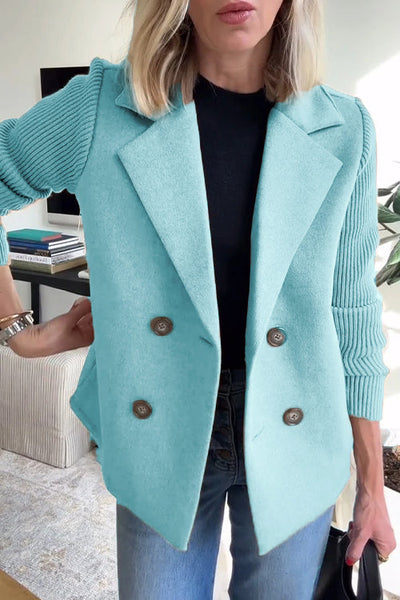 Élodie™ | Knit-Sleeve Double-Breasted Blazer
