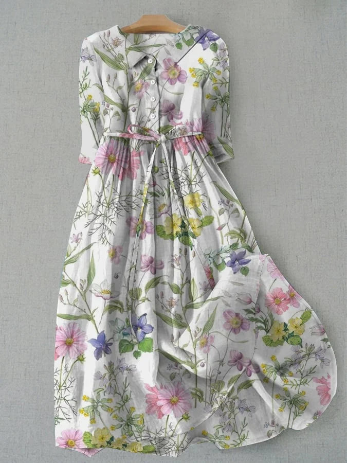 Alina™ | A-Line Lace-Up Waisted Floral Dress
