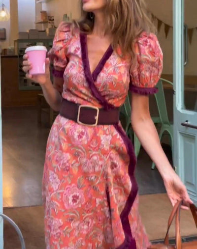 Priella™ | Vintage Puff-Sleeve Wrap Dress