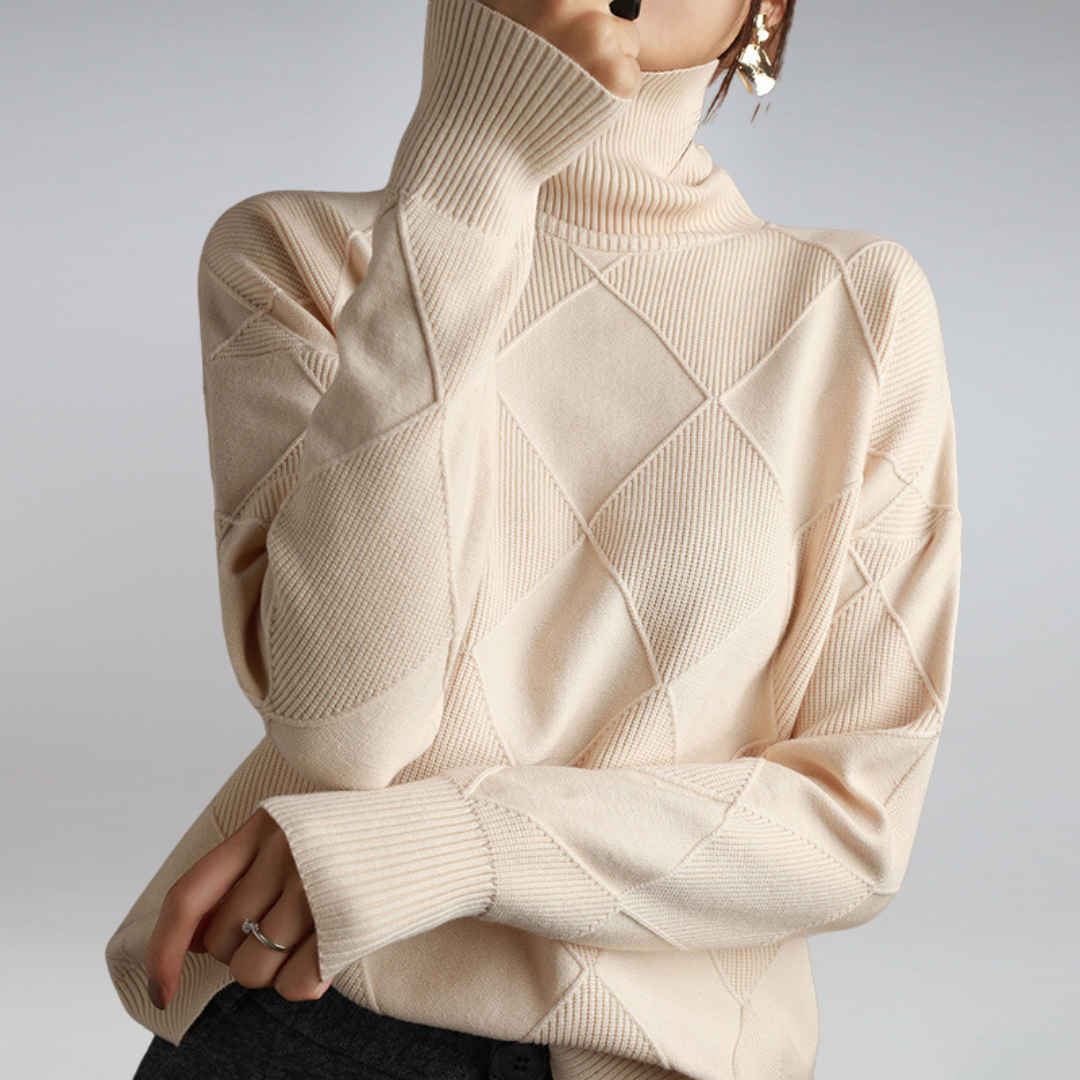 Héléza™ | Women’s Geometric Knit Turtleneck Sweater