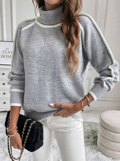Sophie™ | Chic Contrast Trim Turtleneck Sweater