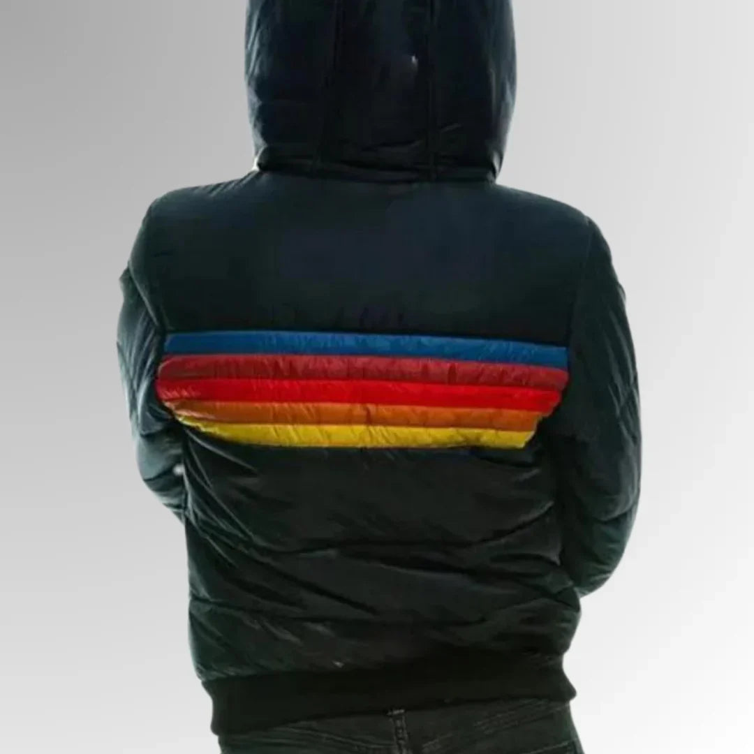 Delphina™ | Retro Colorblock Puffer – Bold Stripes