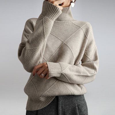 Héléza™ | Women’s Geometric Knit Turtleneck Sweater