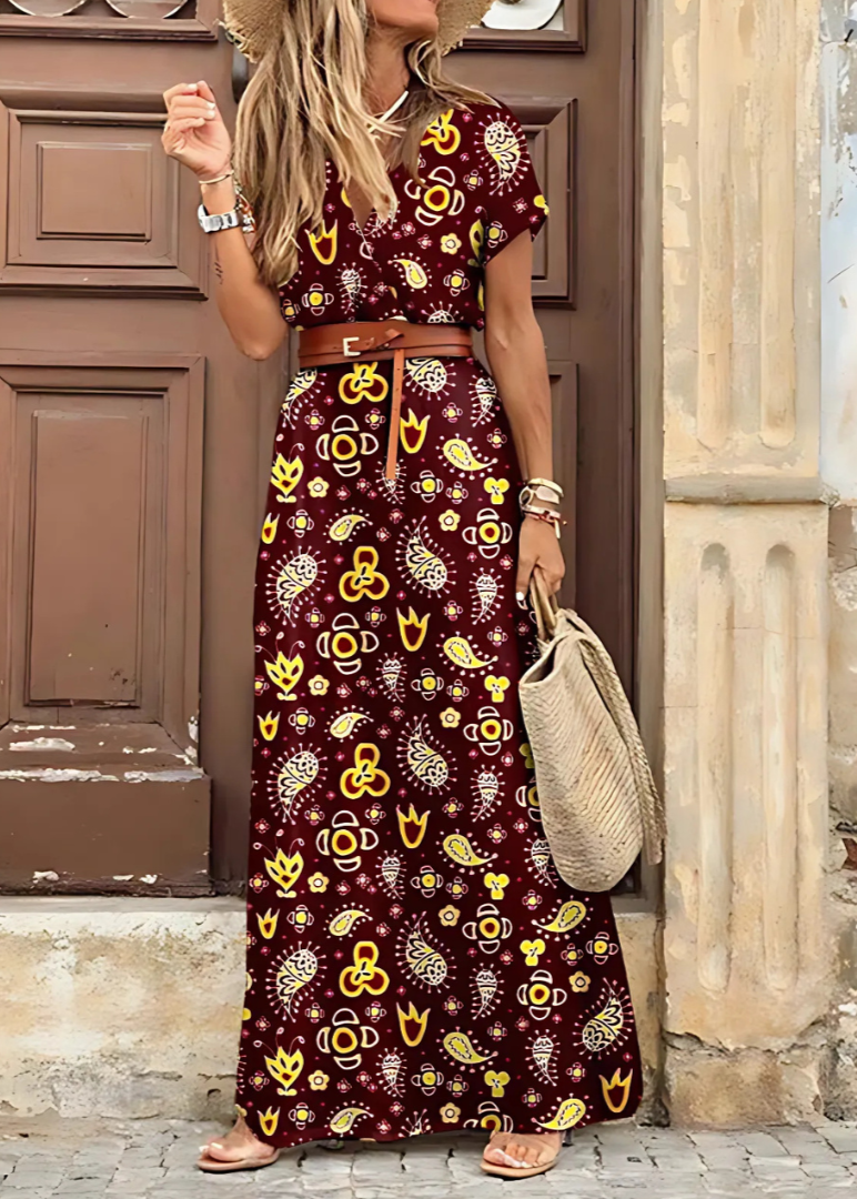 Isolde™ | Floral Belted Slit Maxi Dress