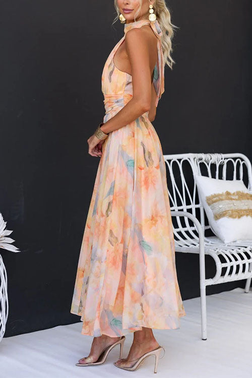 Daphira™ | Flowing Watercolor Halter Dress
