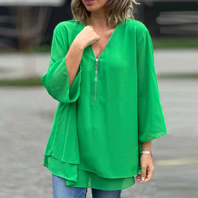 Heidi™ | V-Neck Flowy Zipped Top