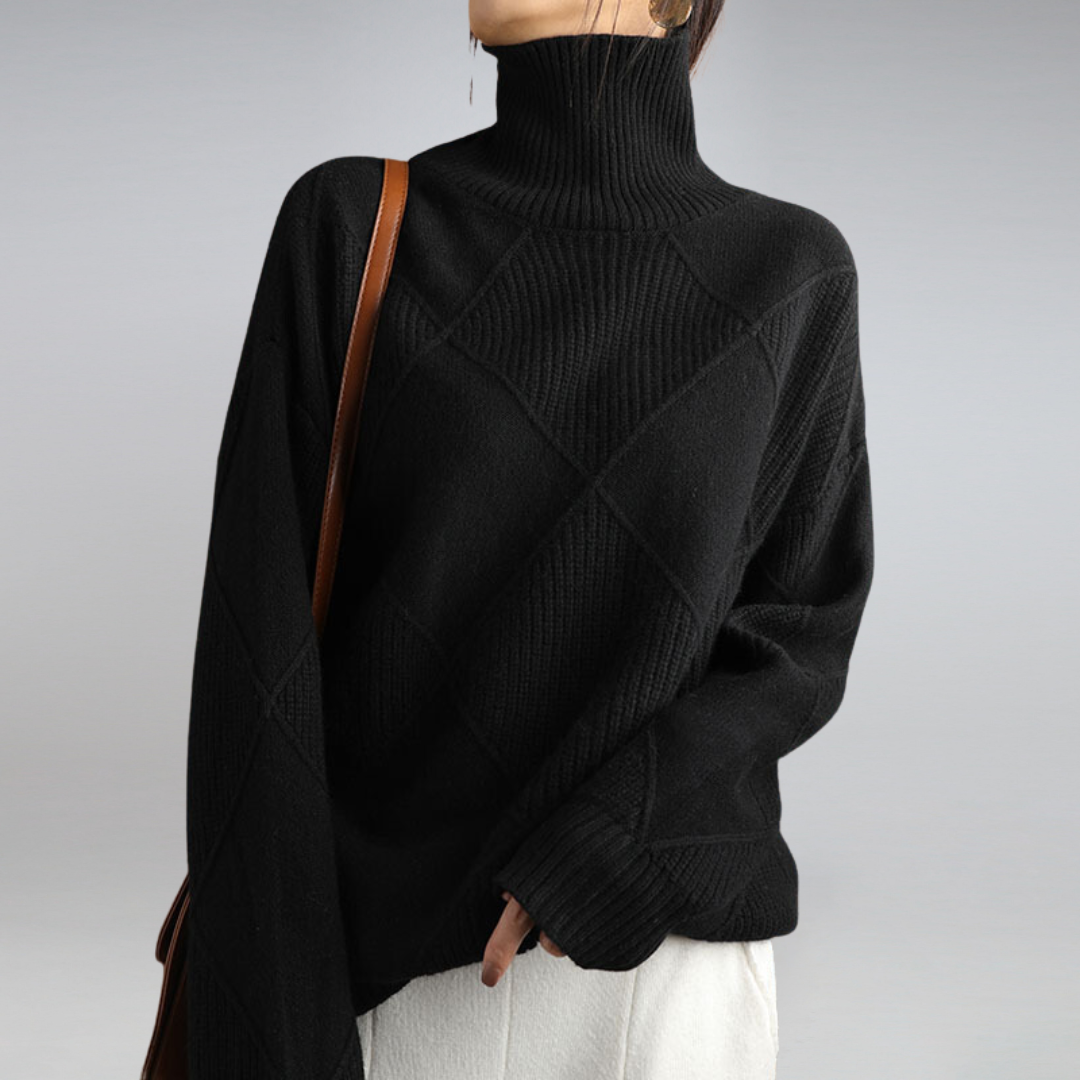 Héléza™ | Women’s Geometric Knit Turtleneck Sweater