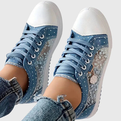 Delycia™ | Floral Lace Denim Sneakers