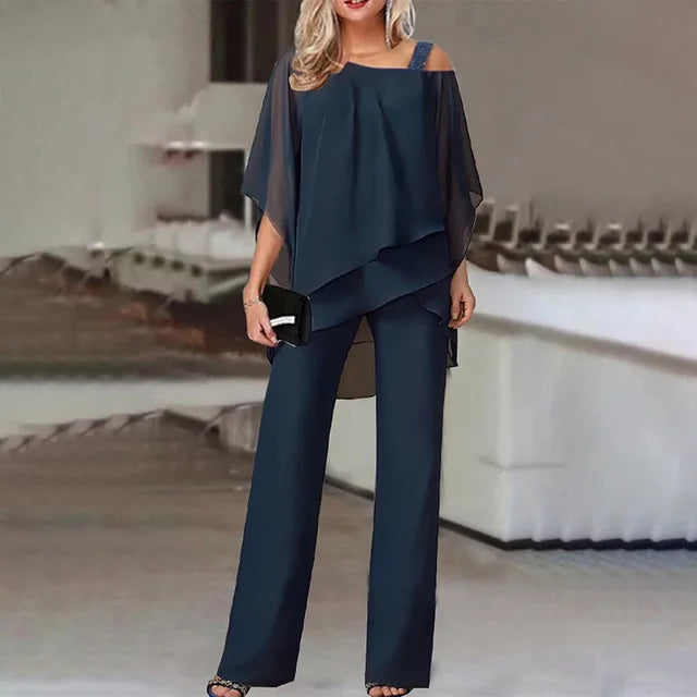 Kaelin™ | Asymmetrical Cold-Shoulder Pants Set