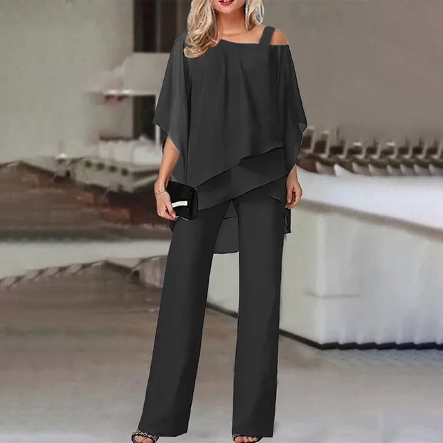 Kaelin™ | Asymmetrical Cold-Shoulder Pants Set