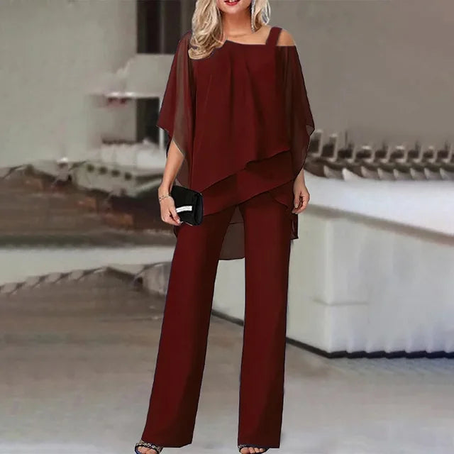 Kaelin™ | Asymmetrical Cold-Shoulder Pants Set