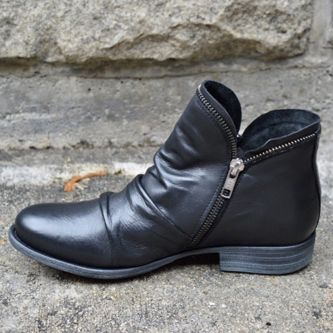 Néva™ | Vintage Zip Leather Ankle Boots