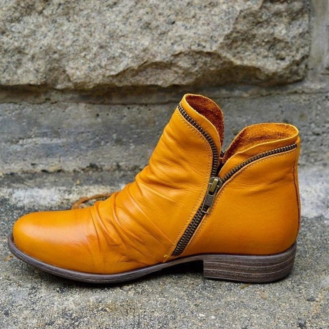Néva™ | Vintage Zip Leather Ankle Boots