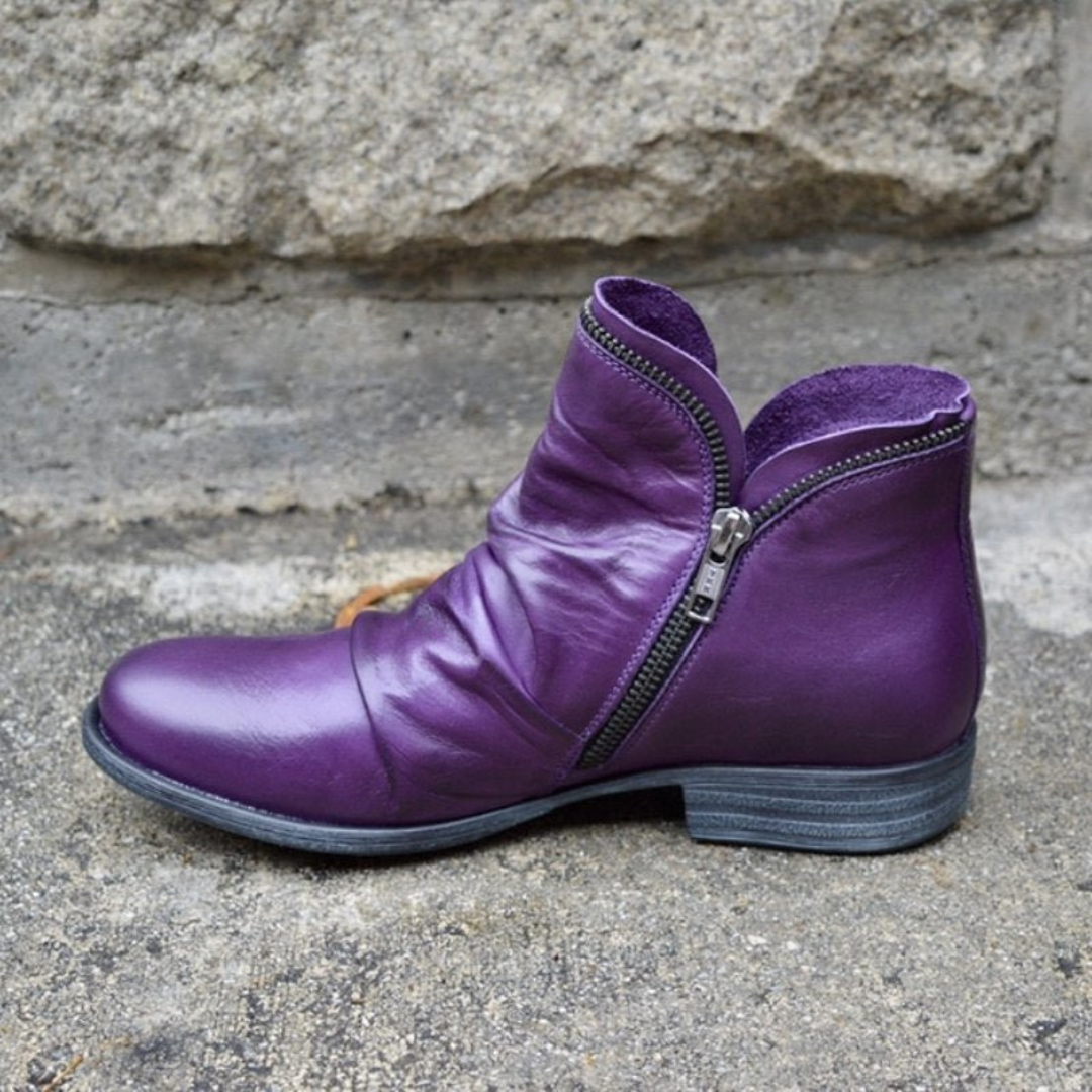 Néva™ | Vintage Zip Leather Ankle Boots