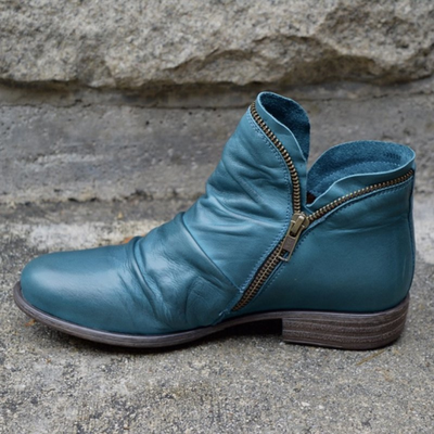 Néva™ | Vintage Zip Leather Ankle Boots