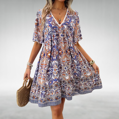 Cédrine™ | Bohemian Paisley V-Neck Dress