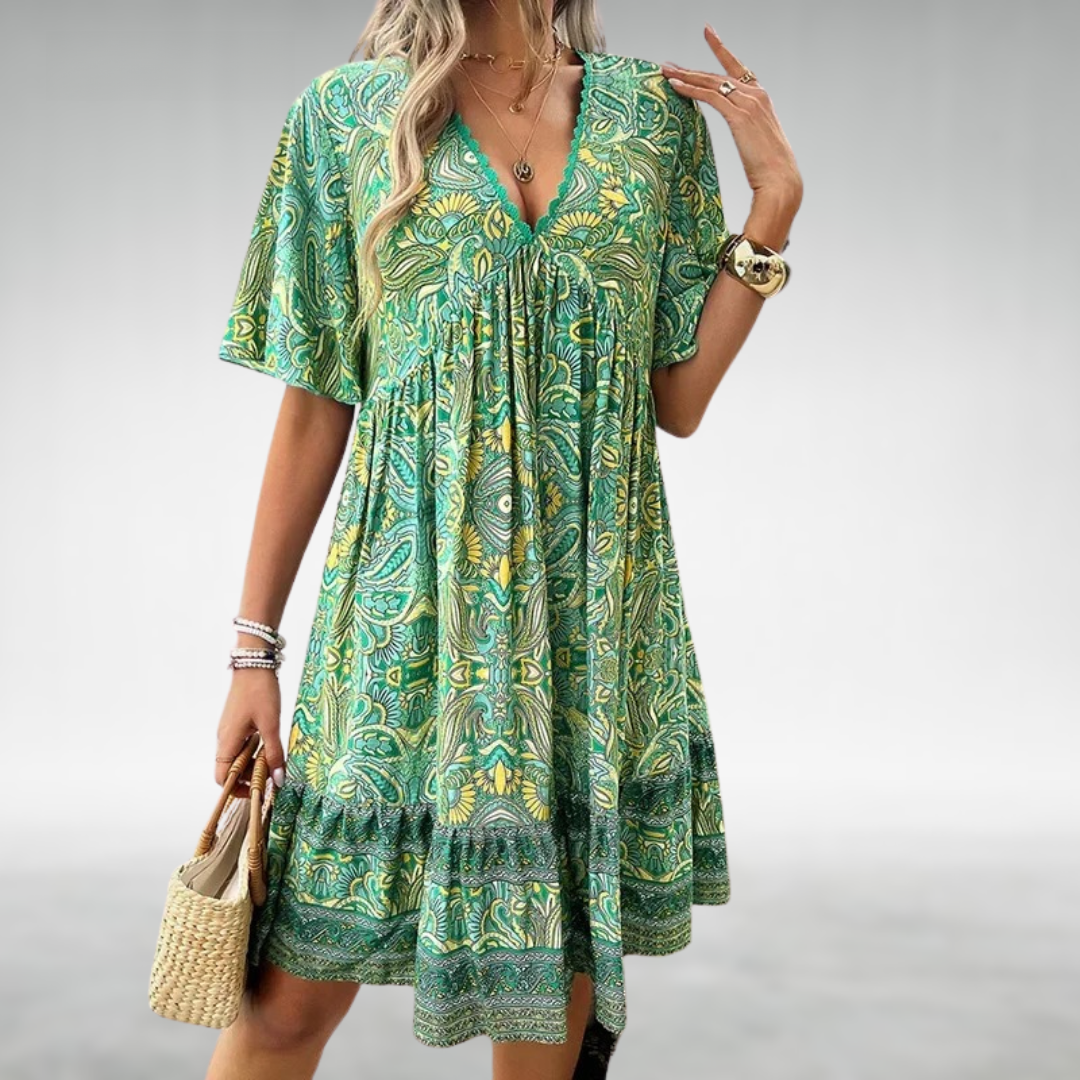 Cédrine™ | Bohemian Paisley V-Neck Dress