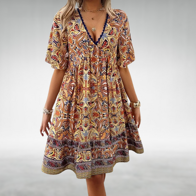Cédrine™ | Bohemian Paisley V-Neck Dress