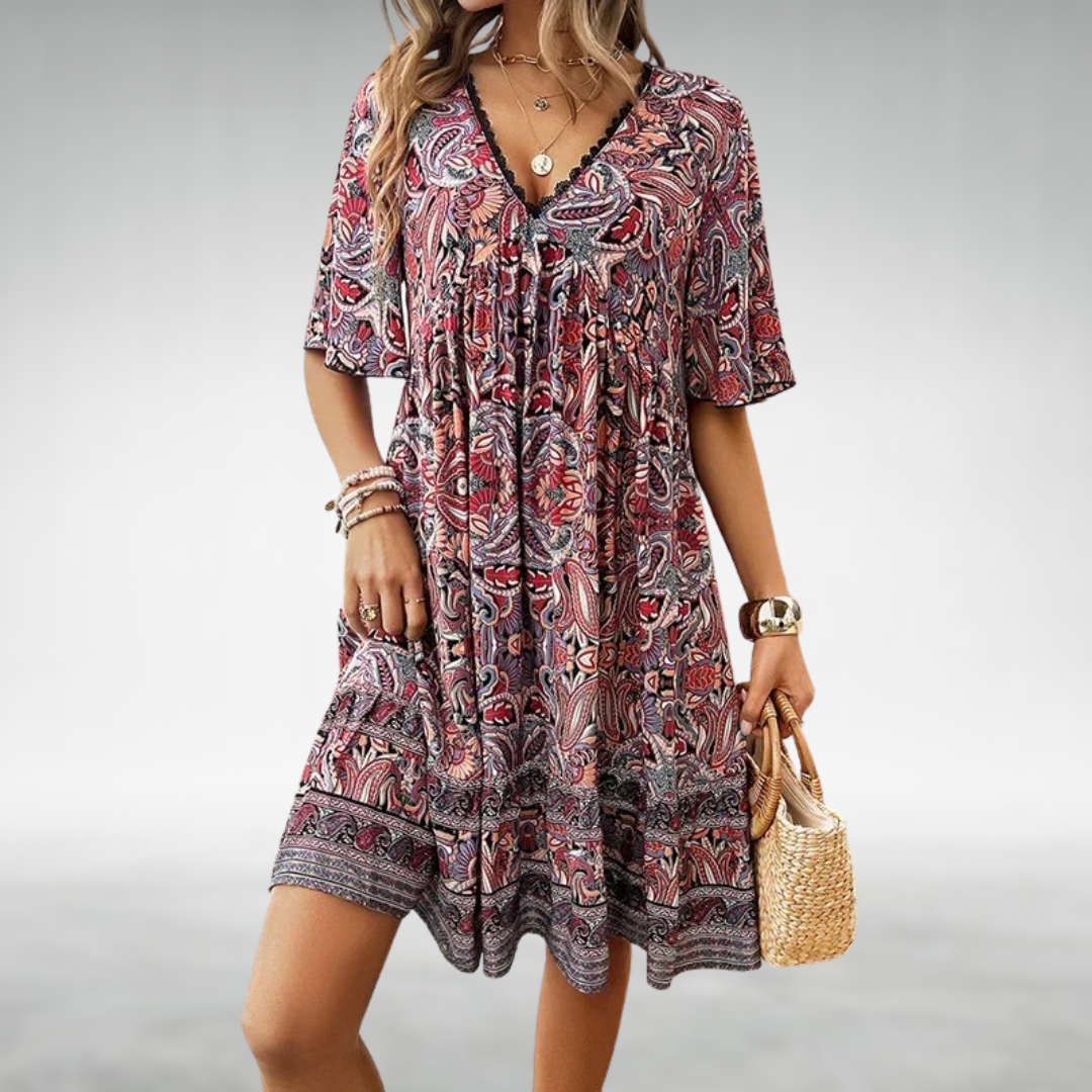 Cédrine™ | Bohemian Paisley V-Neck Dress