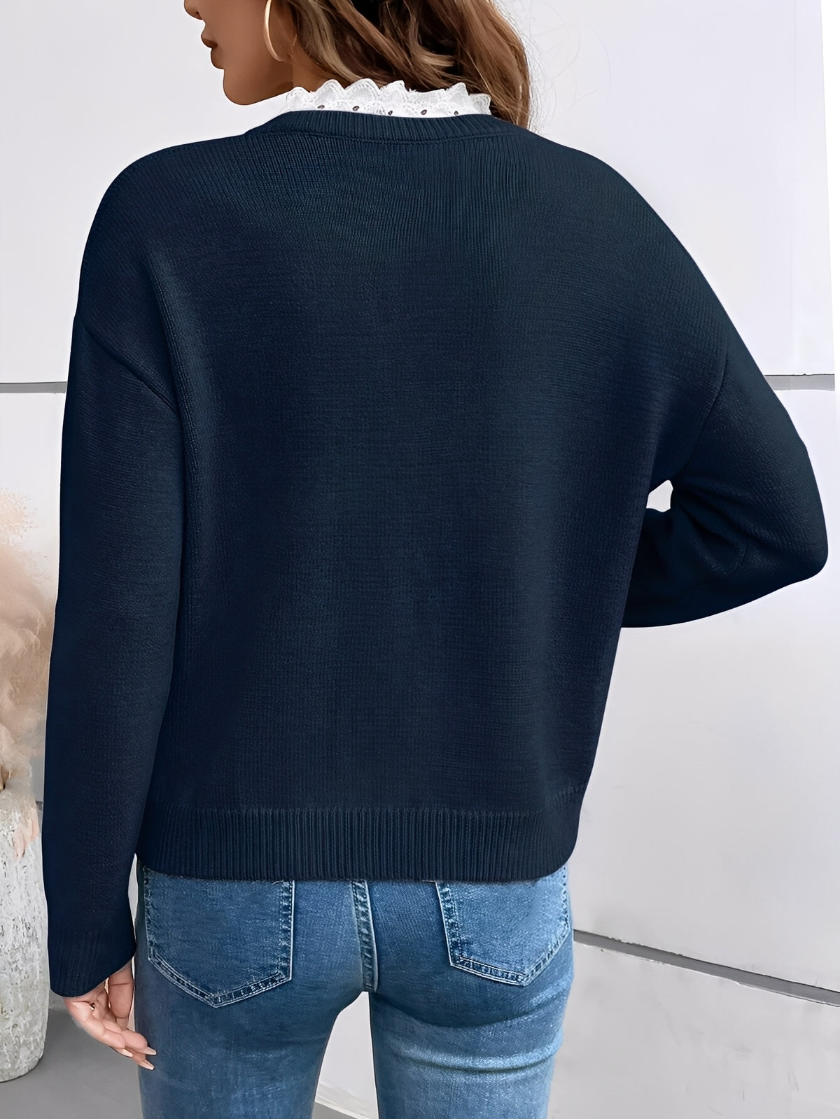 Noelle™ | Lace-Trim V-Neck Sweater