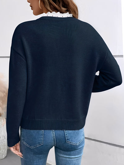 Noelle™ | Lace-Trim V-Neck Sweater