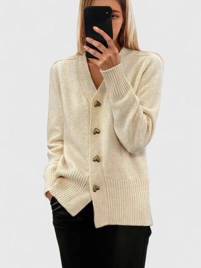 Hélyssia™ | Heart Button Cardigan – Classic Knit