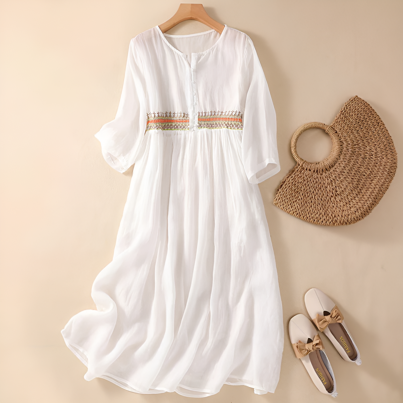 Aurelia™ | Embroidered Cotton Midi Dress