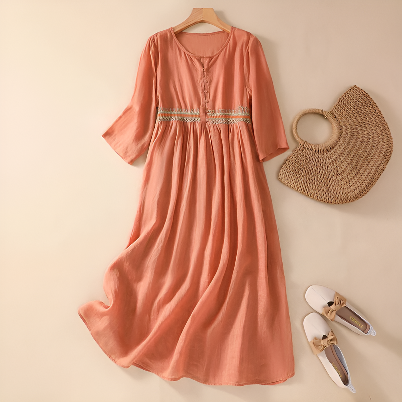 Aurelia™ | Embroidered Cotton Midi Dress