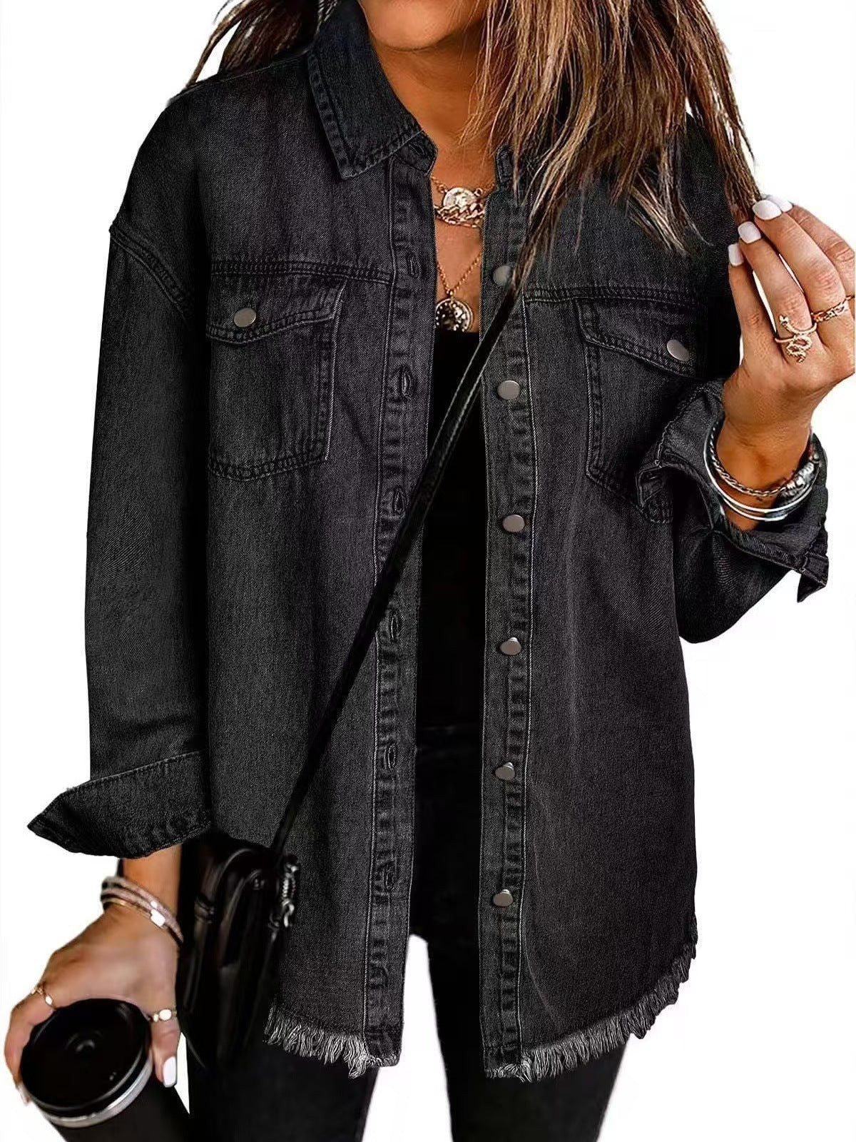 Évanie™ | Washed Black Denim Shirt Jacket