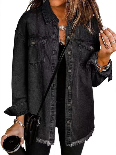 Évanie™ | Washed Black Denim Shirt Jacket